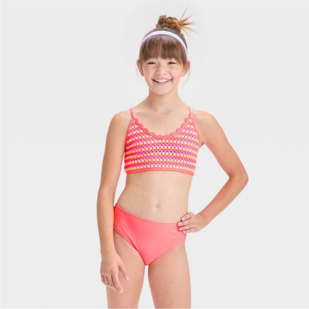 Girls swim two piece with crochet style top NWT size XS/4-5 by art class